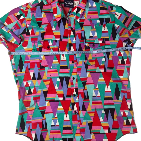 Vintage Wrangler Abstract Geometric Short Sleeve Button Up Western Shirt L XL - Picture 9 of 10